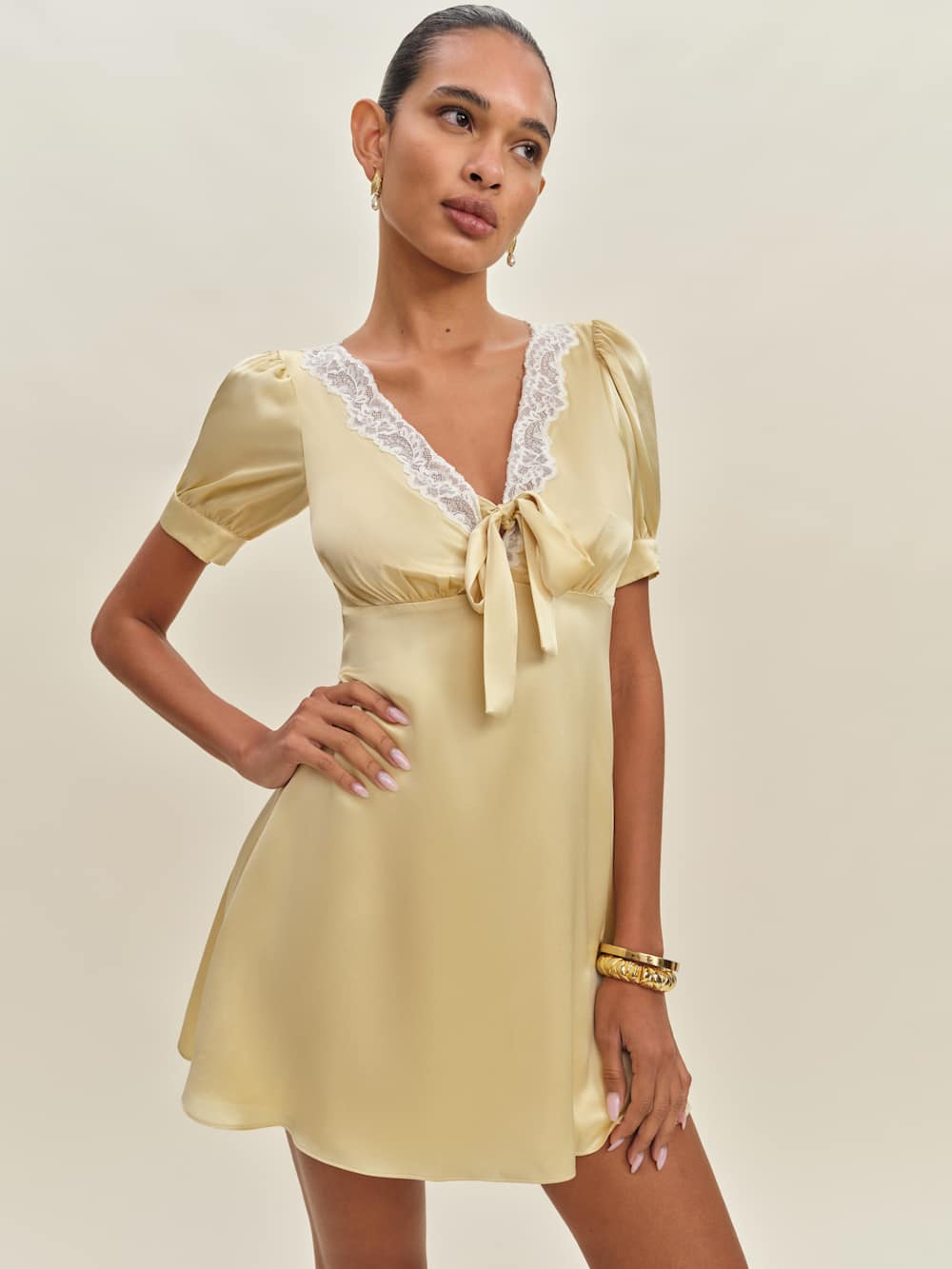 Reformation Avin Silk Dress - Blonde