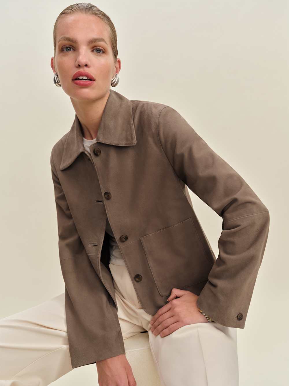 Reformation Veda Nell Suede Jacket - Mushroom