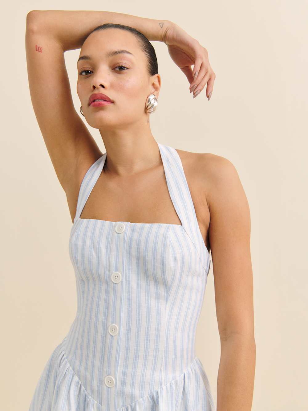 Reformation Petites Mariela Linen Dress - Swan Stripe