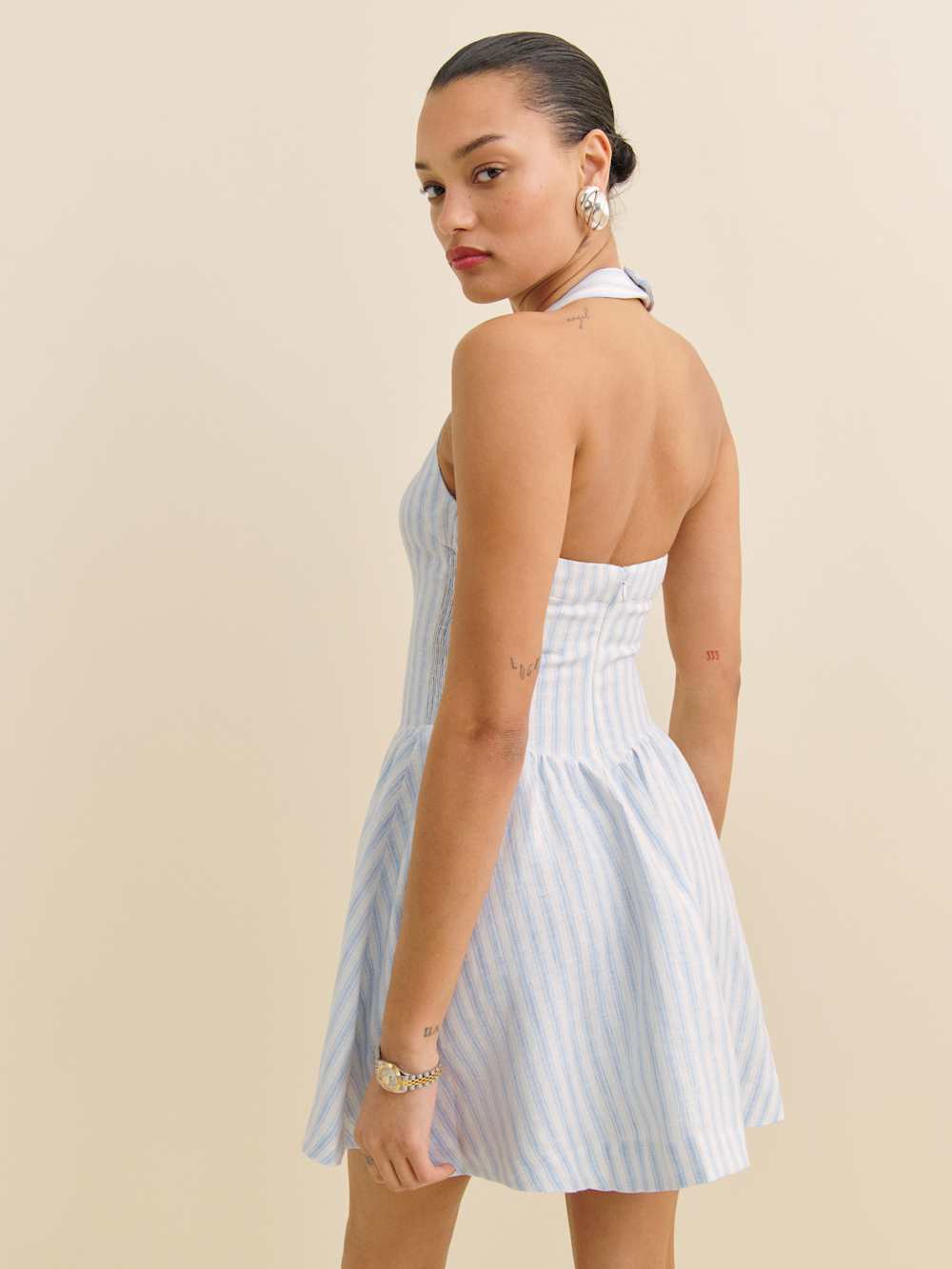 Reformation Petites Mariela Linen Dress - Swan Stripe