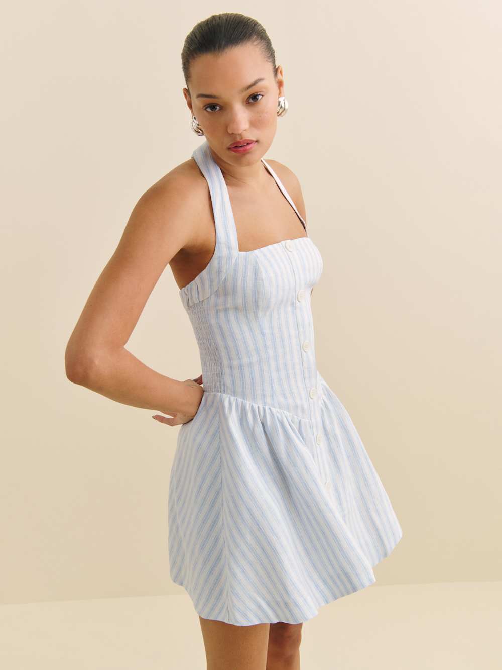Reformation Petites Mariela Linen Dress - Swan Stripe