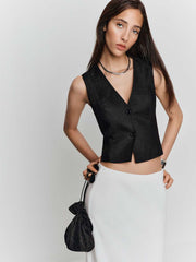 Reformation Anita Linen Vest - Black