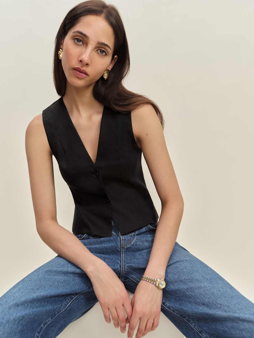 Reformation Anita Linen Vest - Black