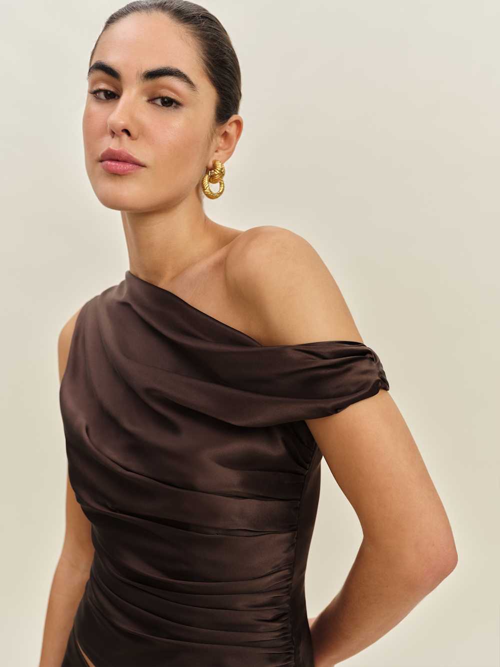 Reformation Hera Silk Top - Black Bean