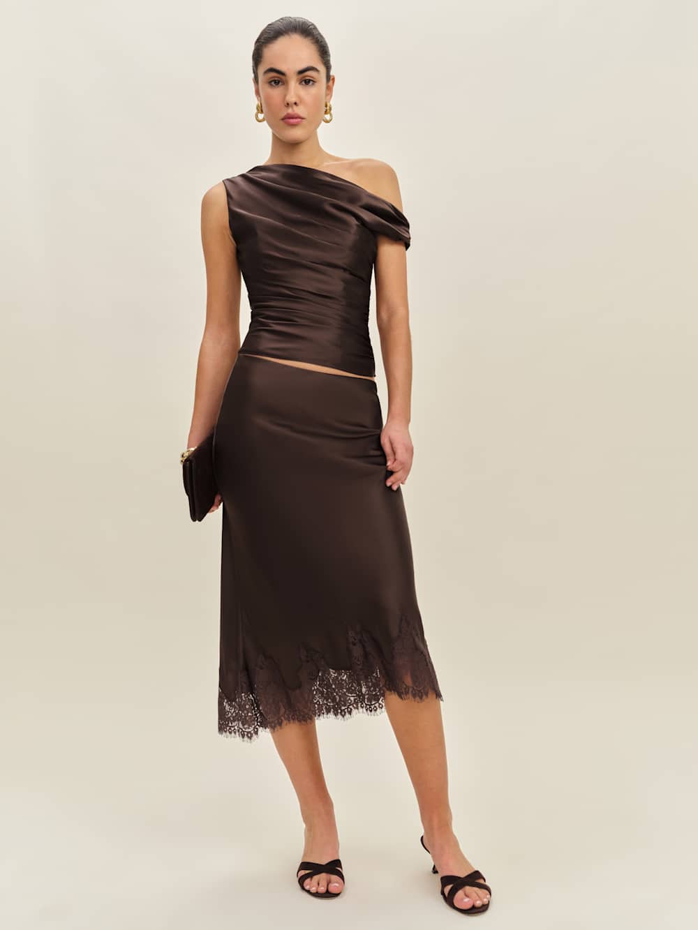 Reformation Hera Silk Top - Black Bean