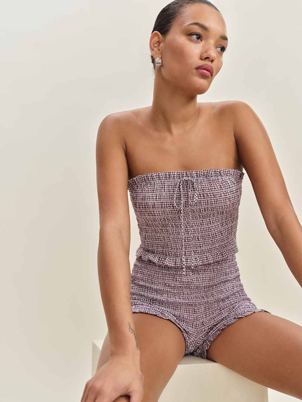 Reformation Nesta Top - Lavender Check