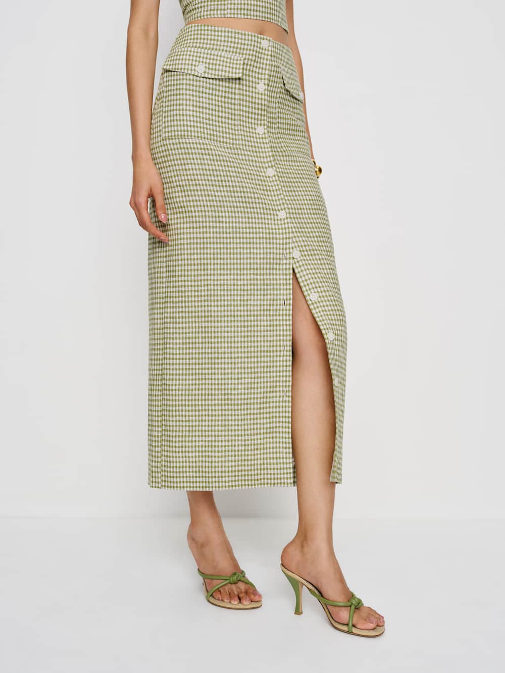 Reformation Britt Linen Skirt - Avocado Check