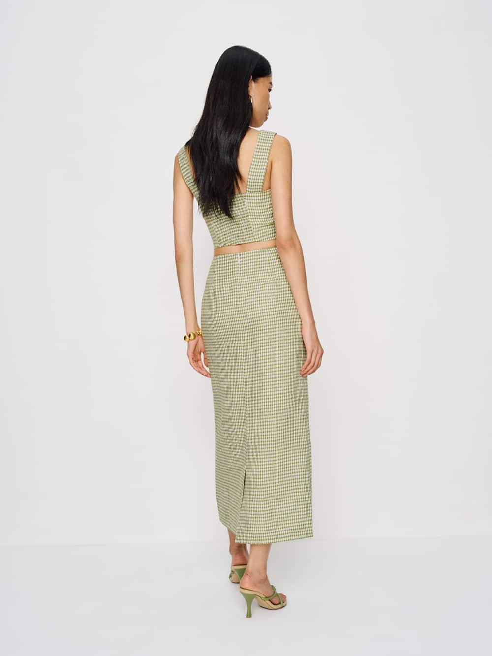 Reformation Britt Linen Skirt - Avocado Check