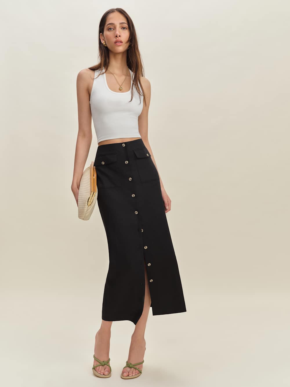 Reformation Britt Linen Skirt - Black