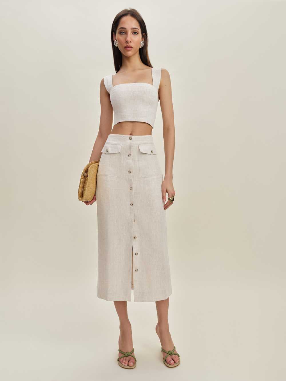 Reformation Britt Linen Skirt - Oatmeal