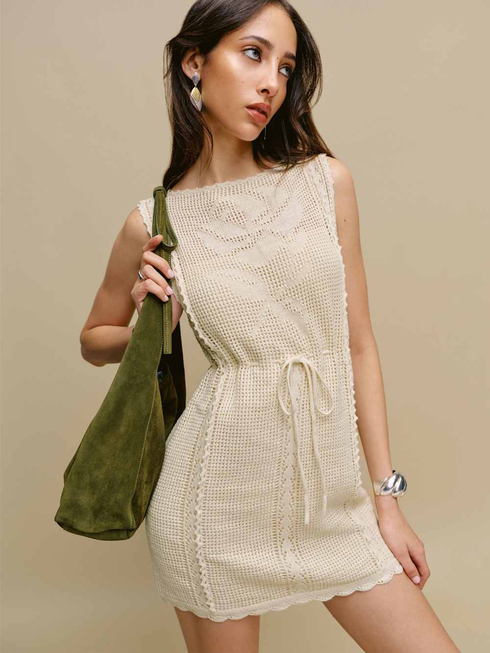 Reformation Lilliana Linen Cotton Crochet Dress - Gossamer