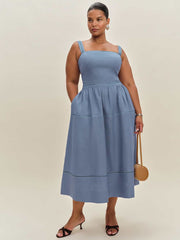 Reformation Everett Linen Dress Es - Cornflower