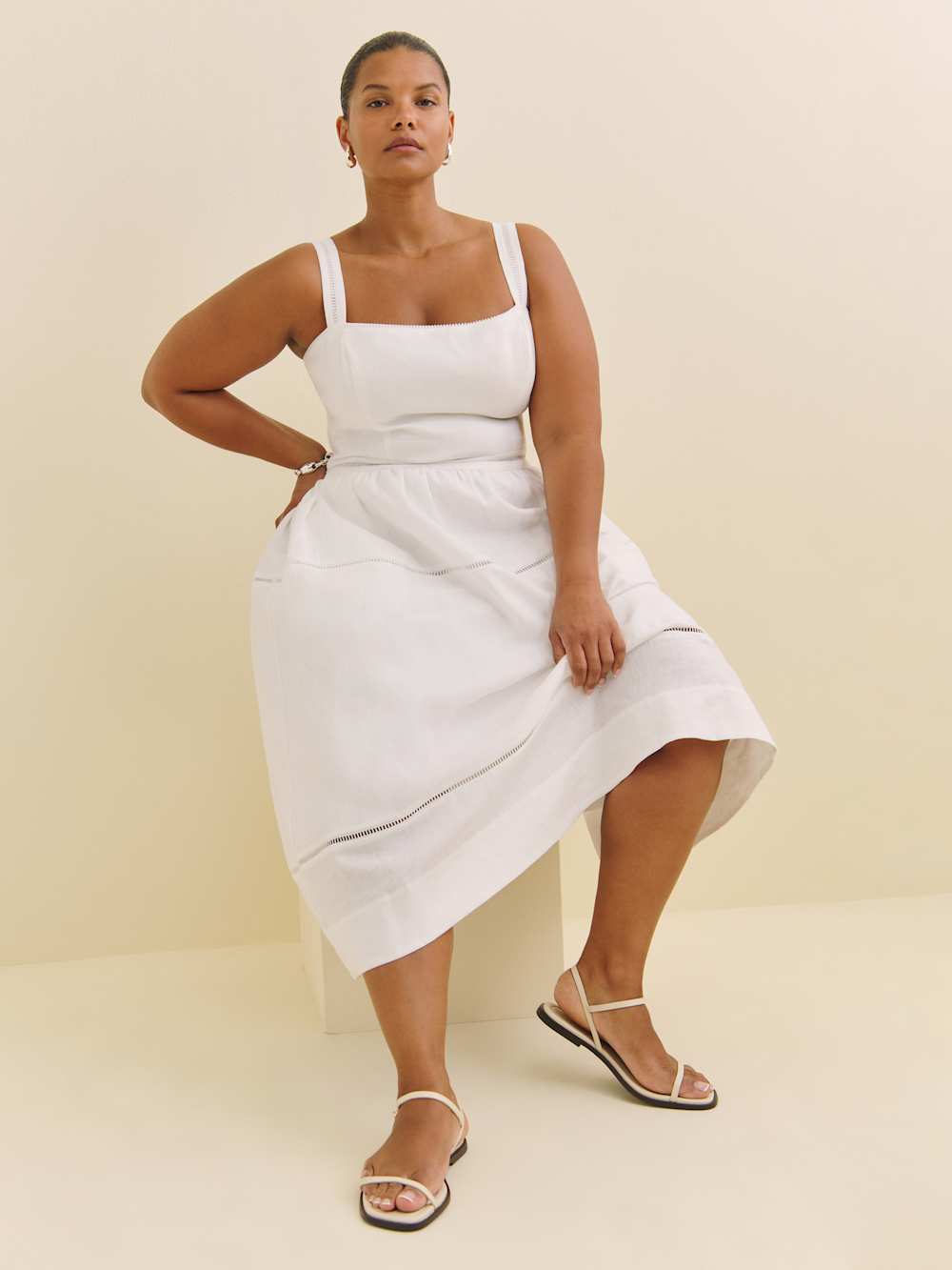 Reformation Everett Linen Dress Es - White