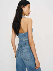 Reformation Gaia Denim Halter Top - Ohrid