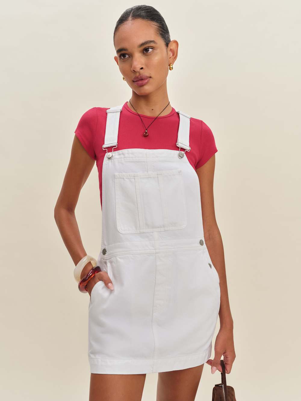 Reformation Fawn Denim Skirtall - Optic White