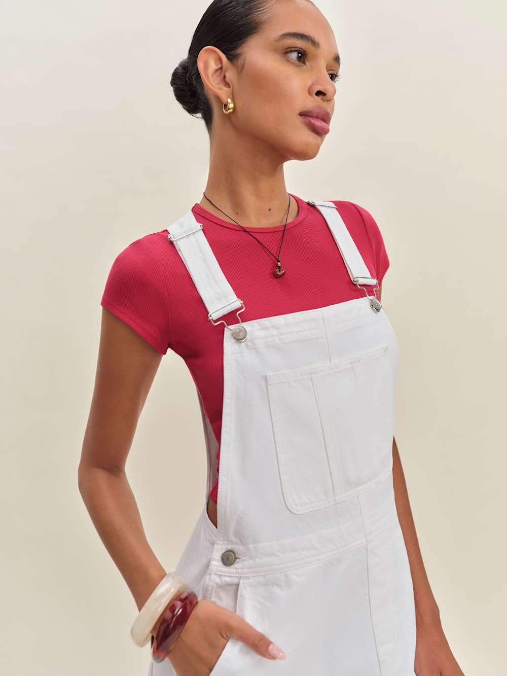 Reformation Fawn Denim Skirtall - Optic White