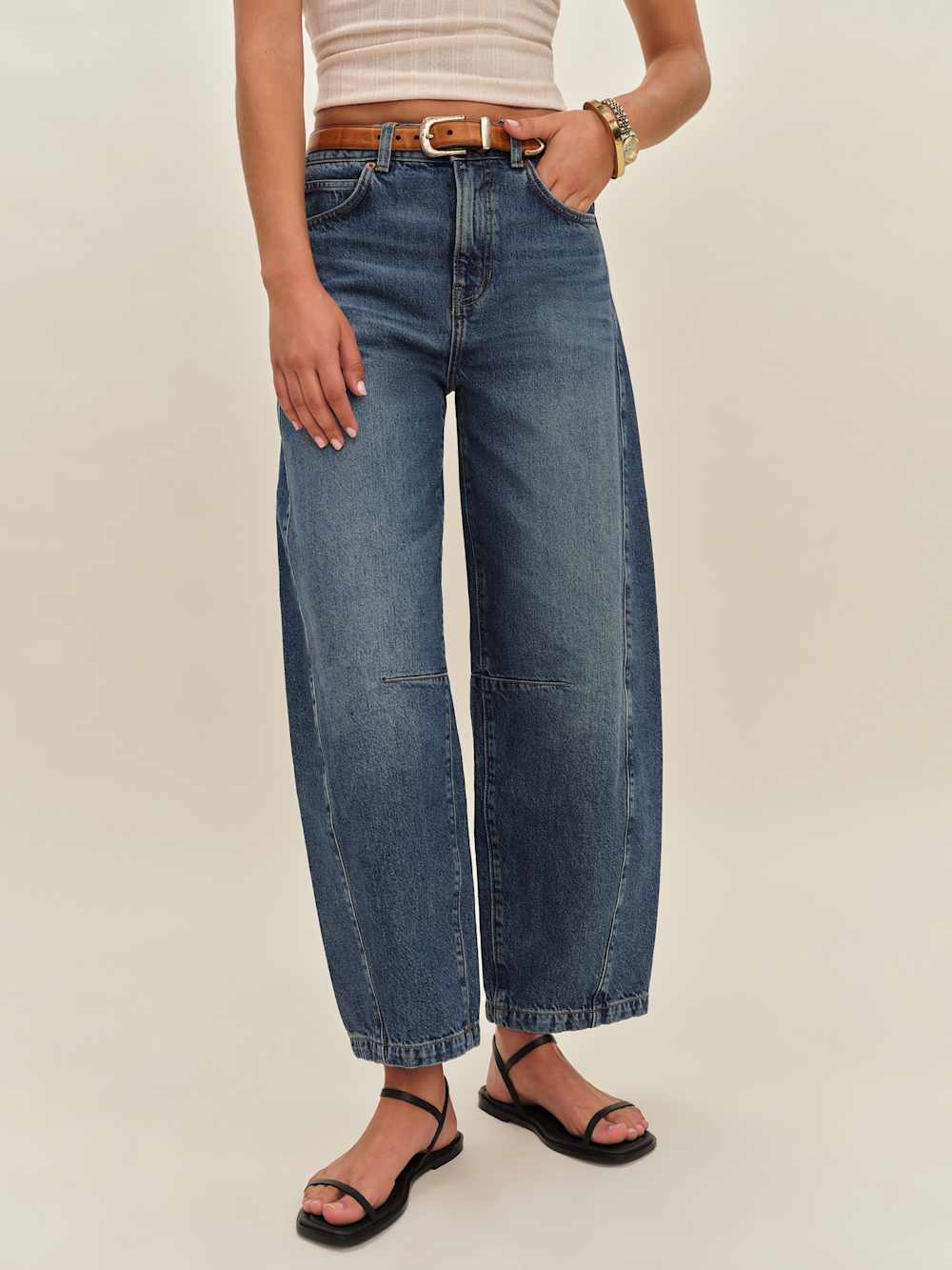 Reformation Tyler Mid Rise Barrel Jeans - Mountain