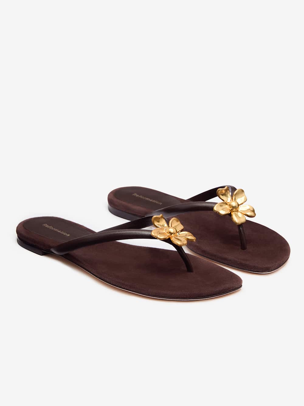 Reformation Onyx Thong Sandal - Espresso Suede Flower