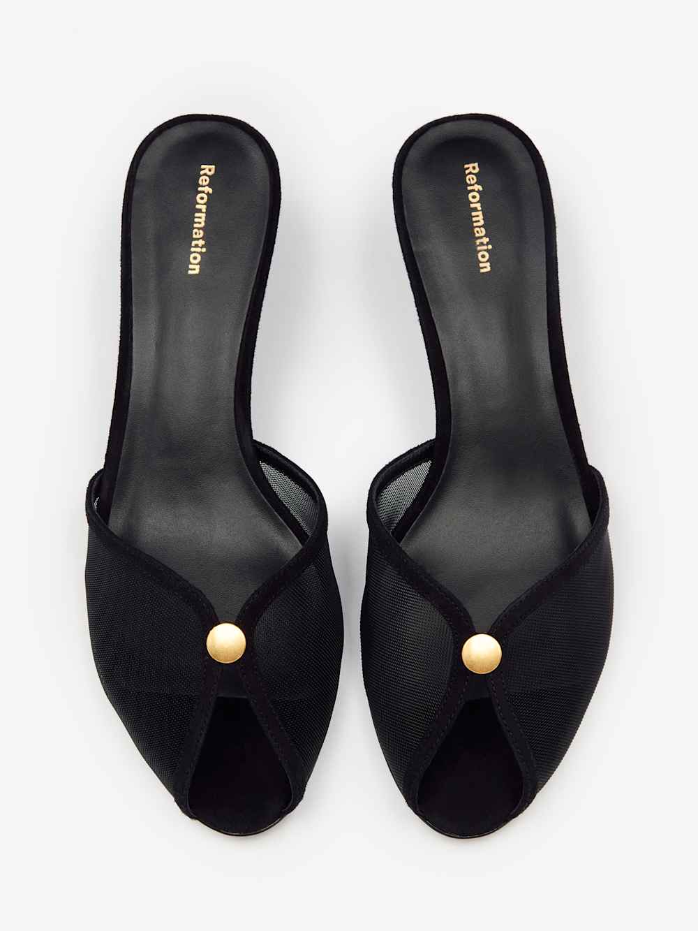 Reformation Wisdom Peep Toe Mule - Black Mesh