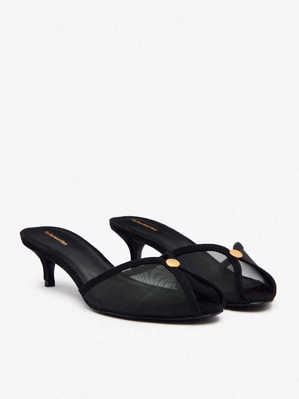 Reformation Wisdom Peep Toe Mule - Black Mesh