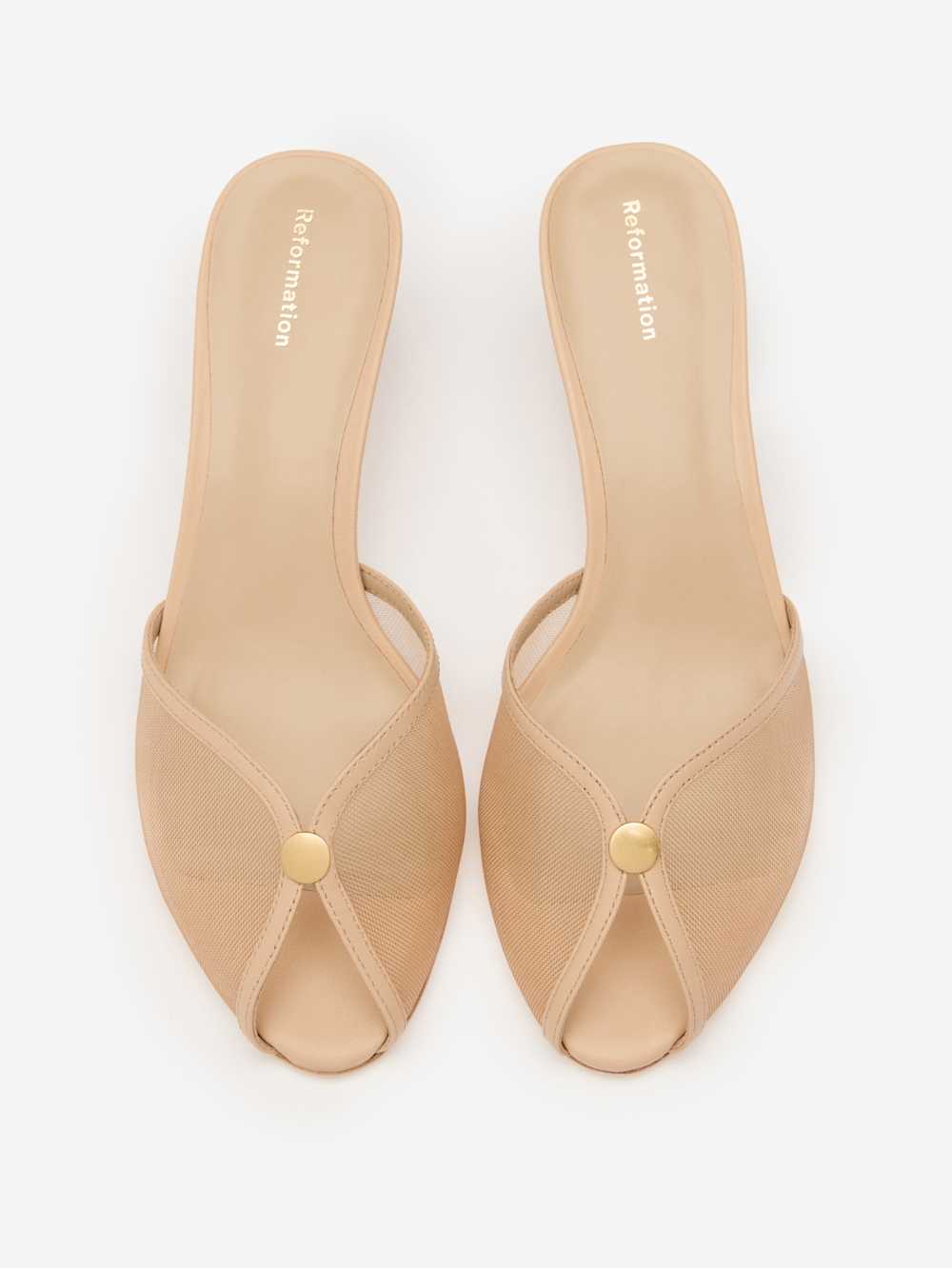 Reformation Wisdom Peep Toe Mule - Sand Mesh