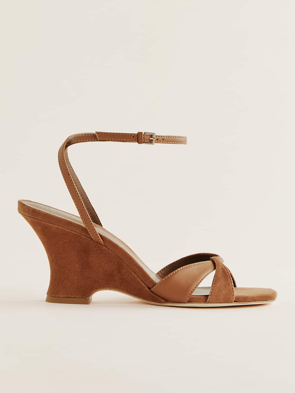 Reformation Margo Wedge Sandal - Rum Suede Leather