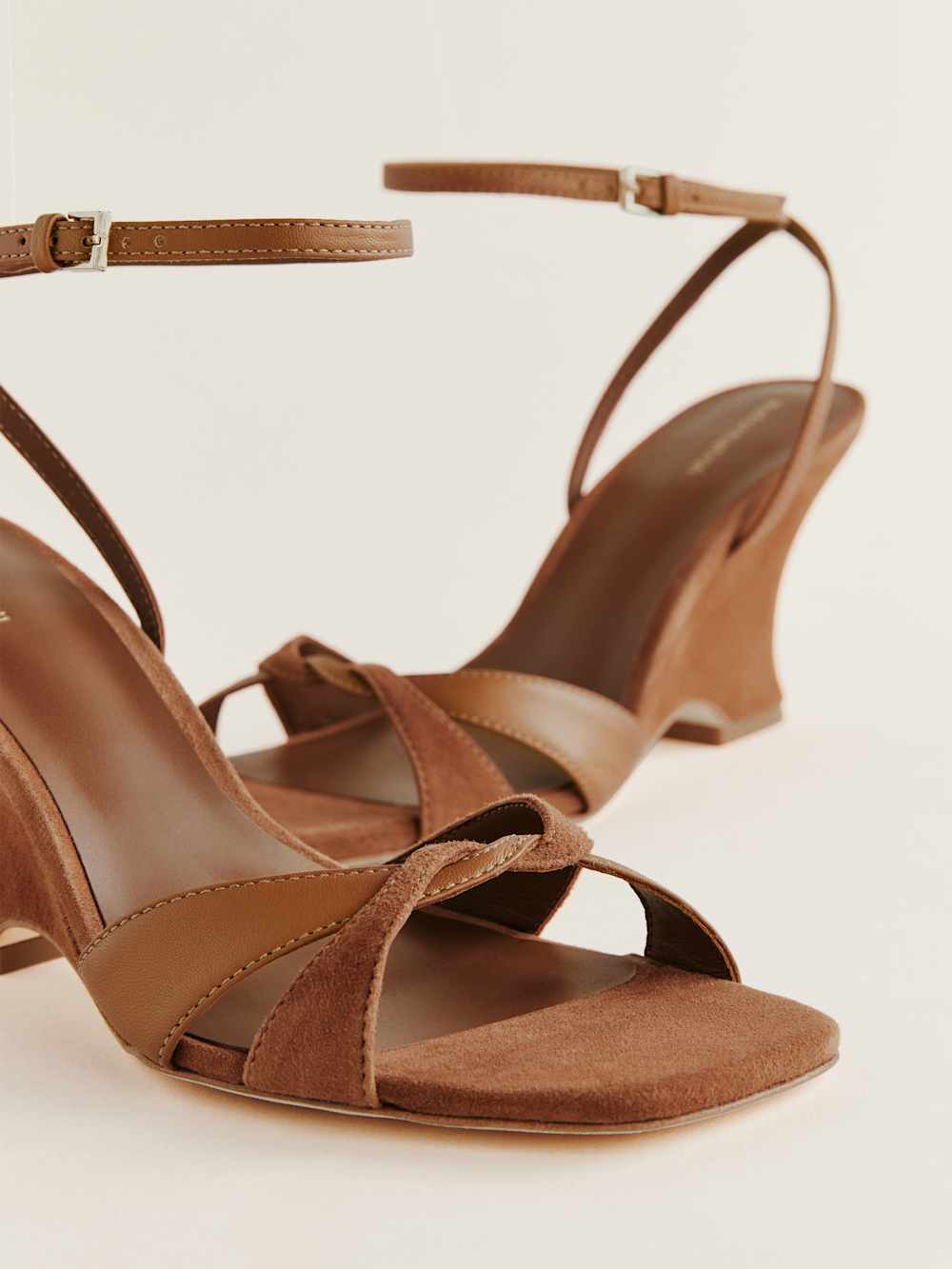 Reformation Margo Wedge Sandal - Rum Suede Leather