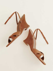 Reformation Margo Wedge Sandal - Rum Suede Leather