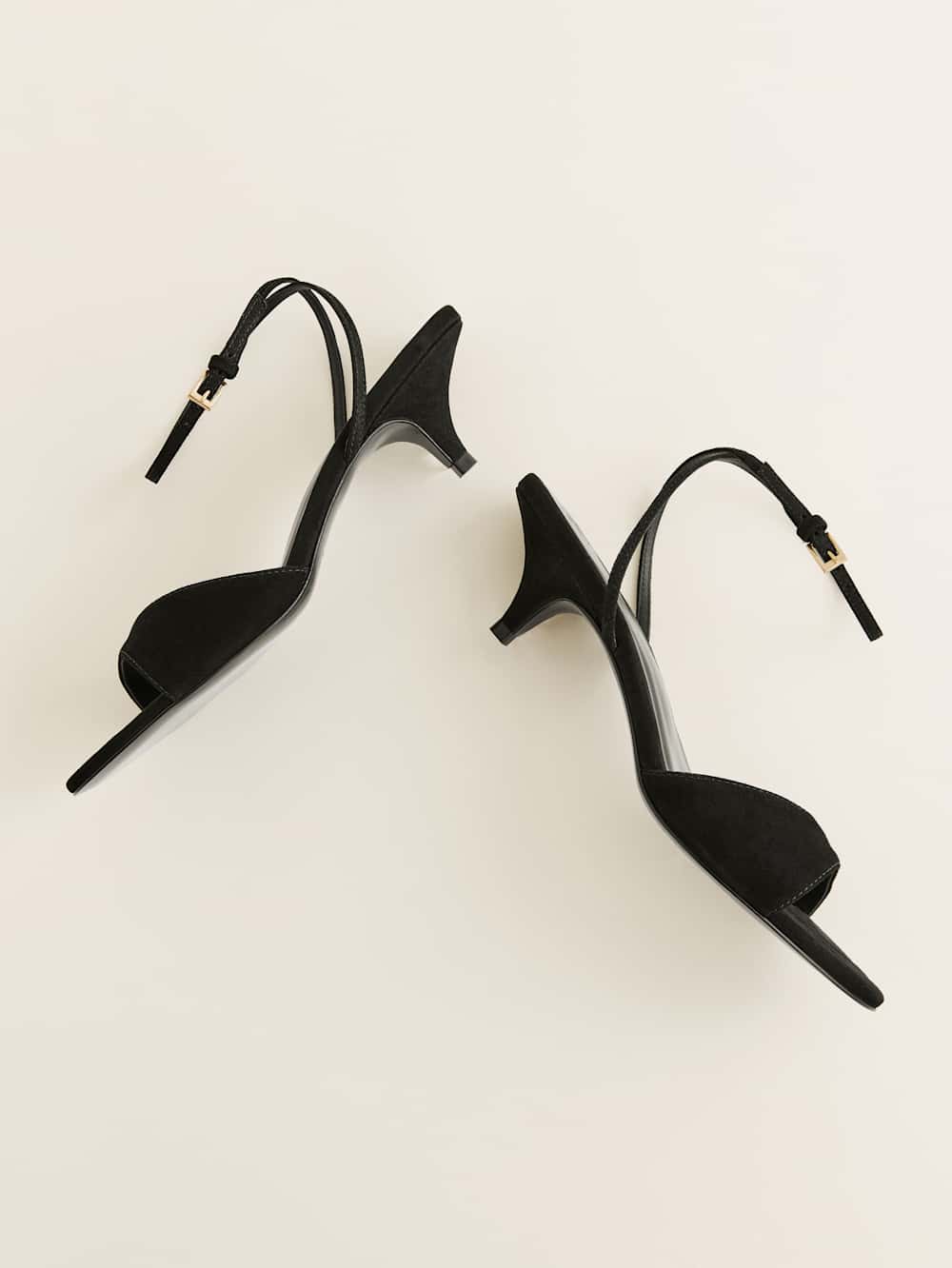 Reformation Drew Kitten Heeled Sandal - Black Suede