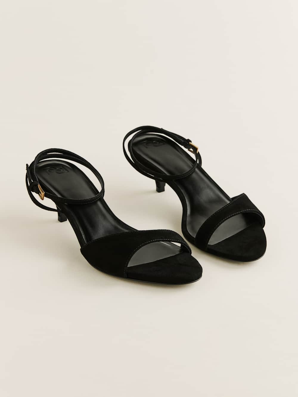 Reformation Drew Kitten Heeled Sandal - Black Suede