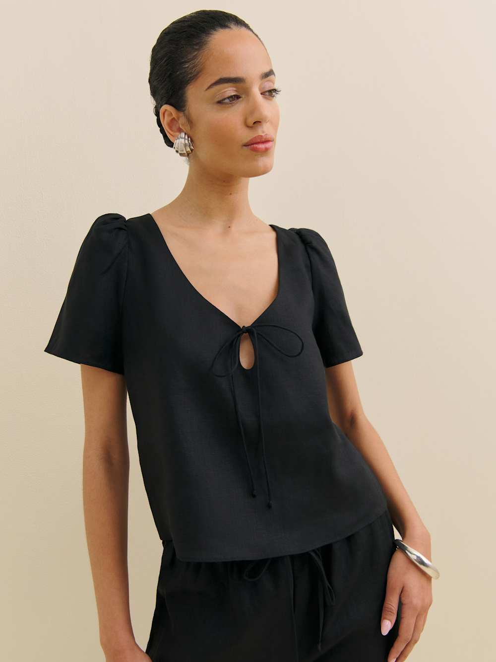 Reformation Mayla Linen Top - Black