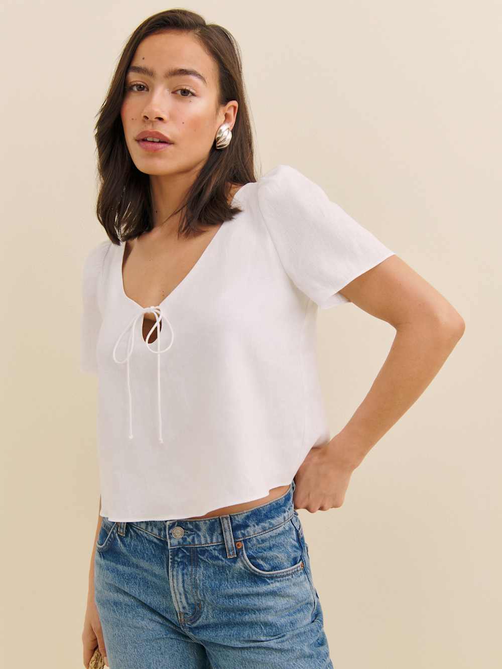 Reformation Mayla Linen Top - White