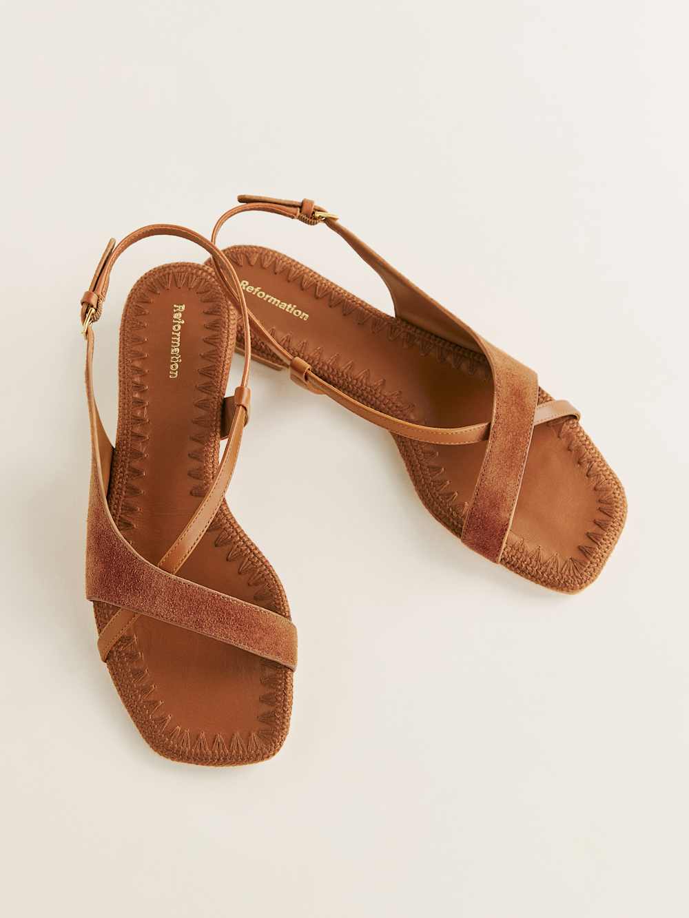 Reformation Marion Flat Sandal - Rum Suede Leather
