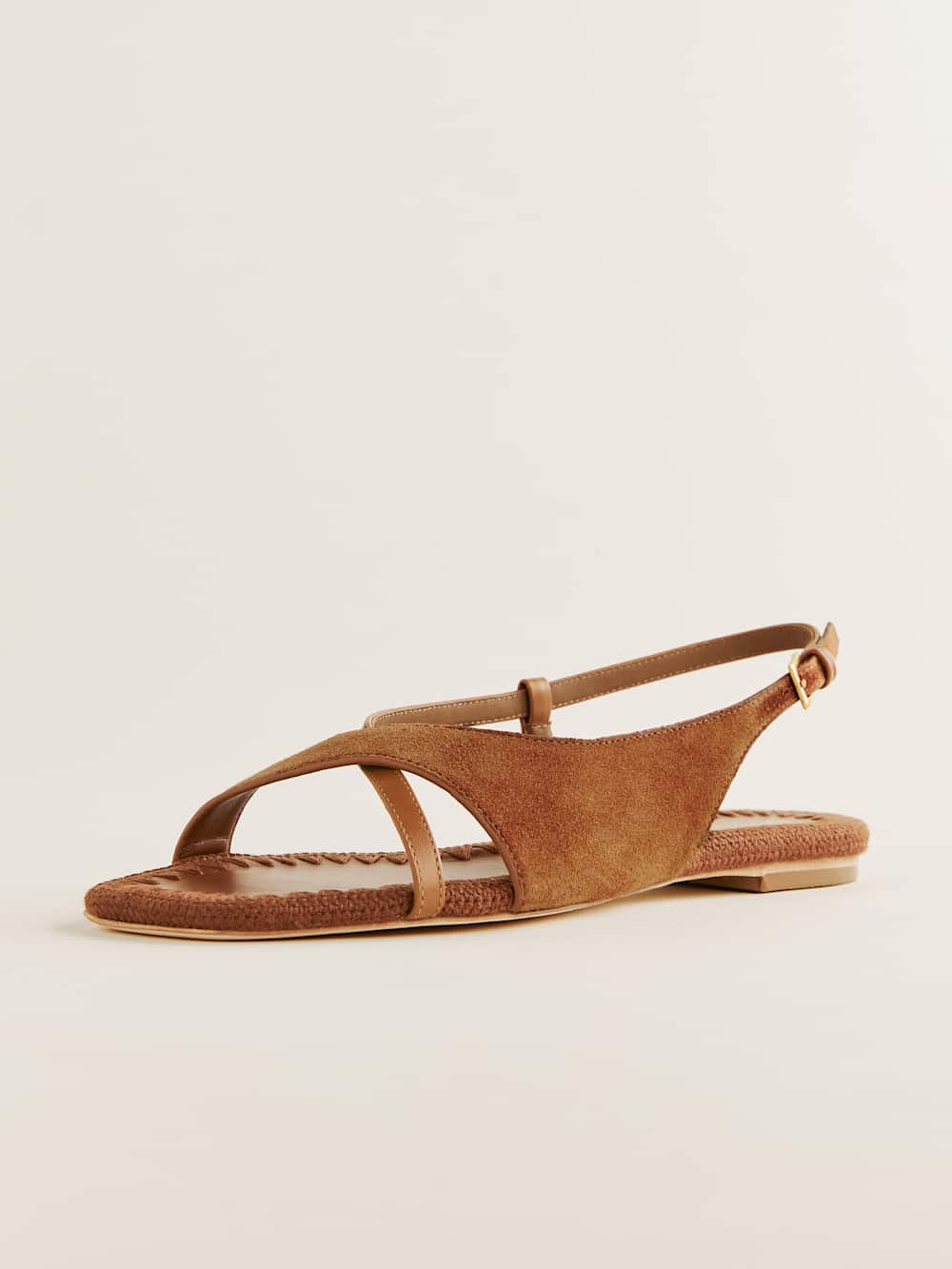 Reformation Marion Flat Sandal - Rum Suede Leather
