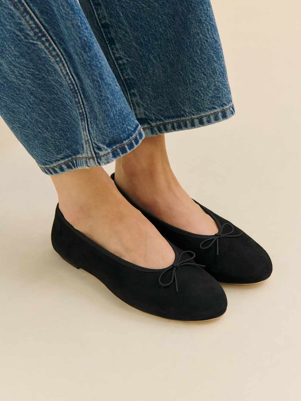 Reformation Tina Ballet Flat - Black Suede