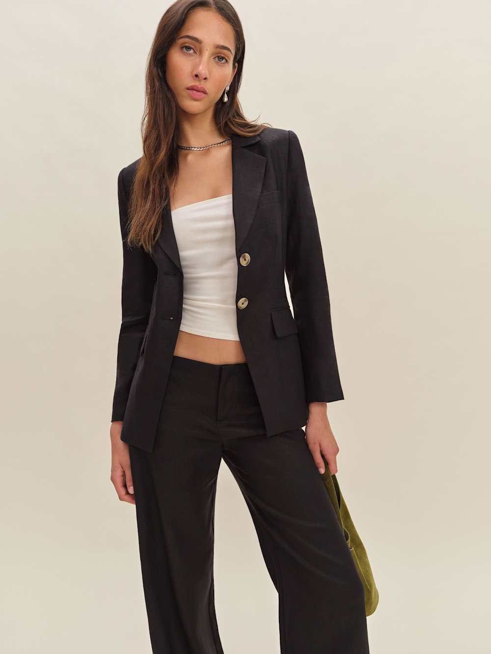 Reformation Bondi Linen Blazer - Black