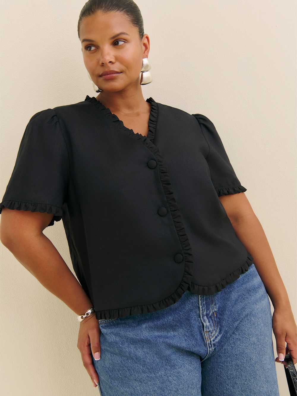Reformation Bess Linen Top Es - Black