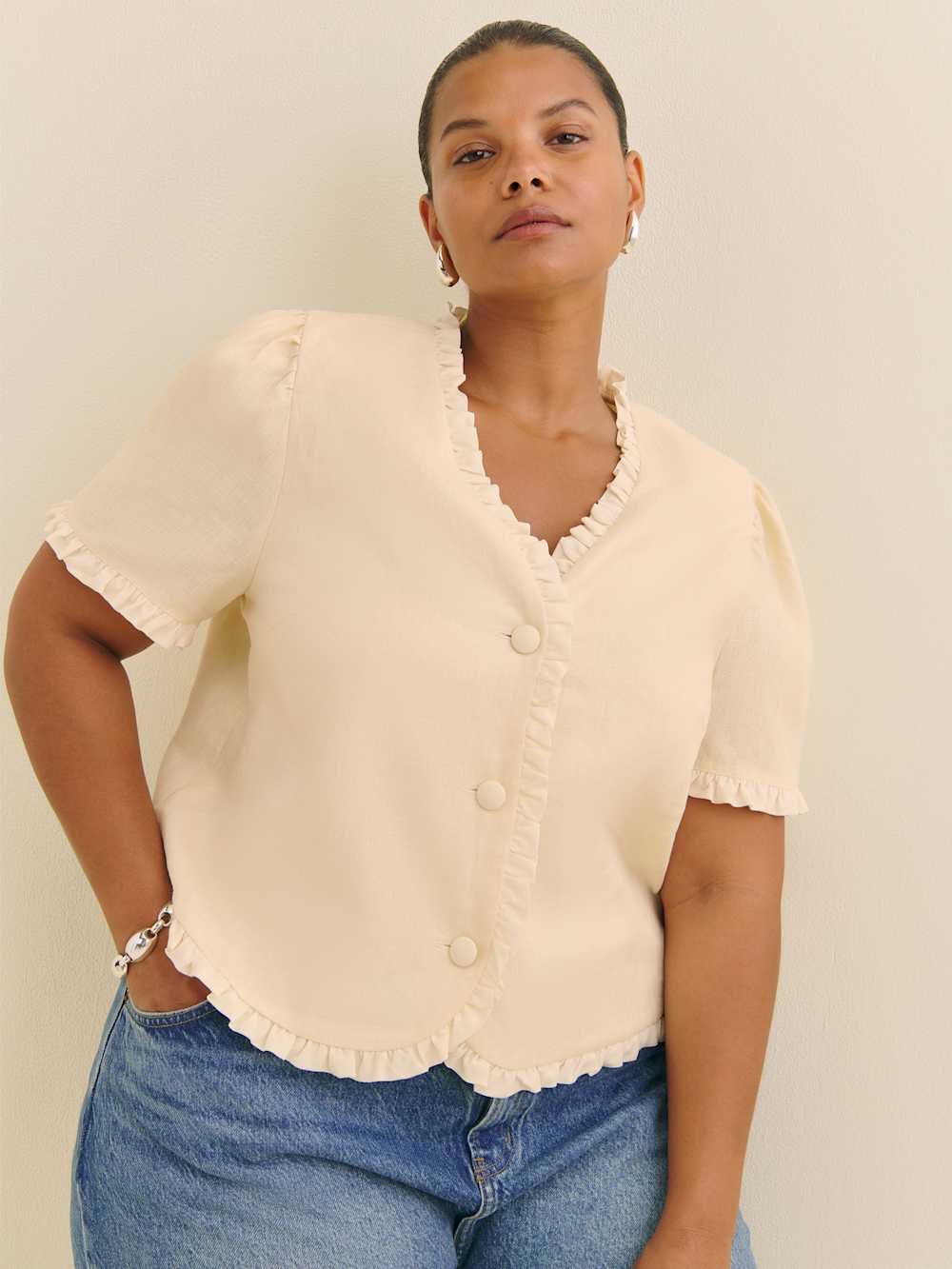 Reformation Bess Linen Top Es - Sugar