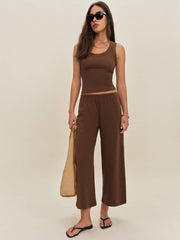 Reformation Ruby Cropped Knit Pant - Chocolate Cake