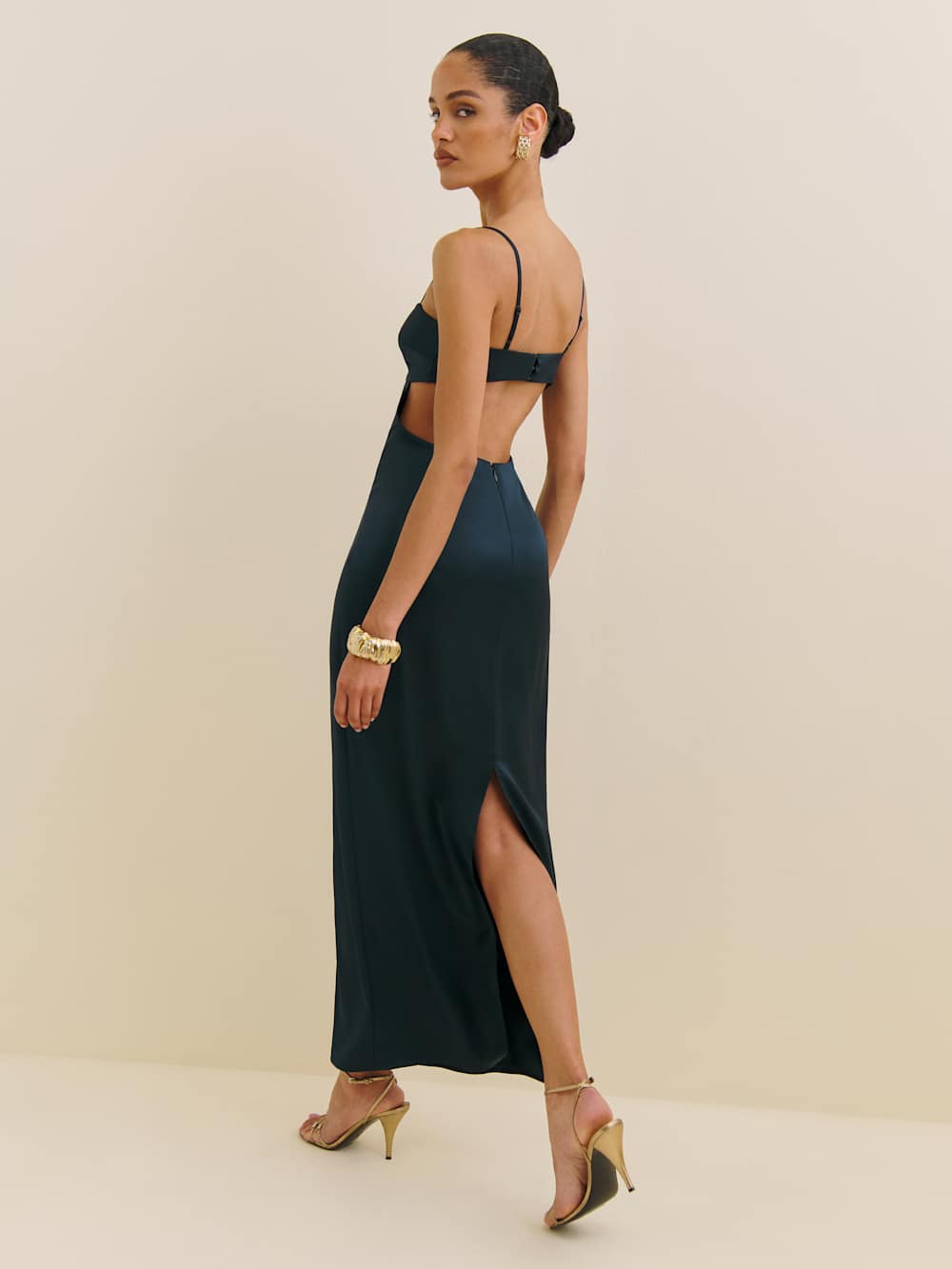 Reformation Jane Satin Dress - Navy