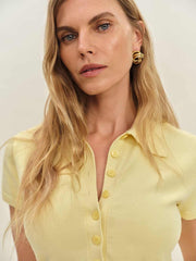 Reformation Bentley Cotton Polo Sweater - Pineapple