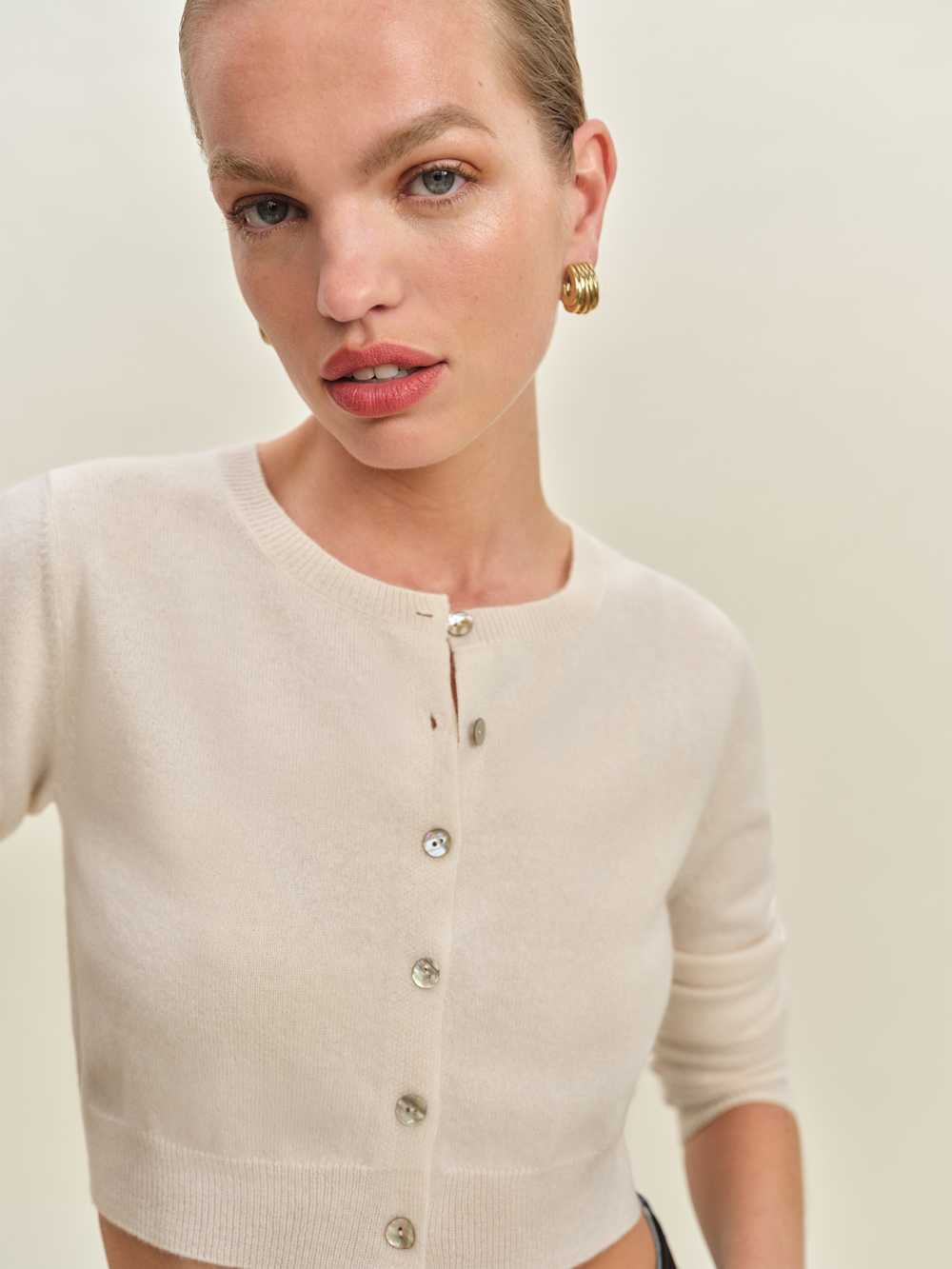 Reformation Janie Cashmere Crew Cardigan - Cream