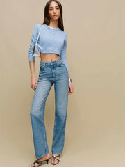 Reformation Janie Cashmere Crew Cardigan - Ice Water