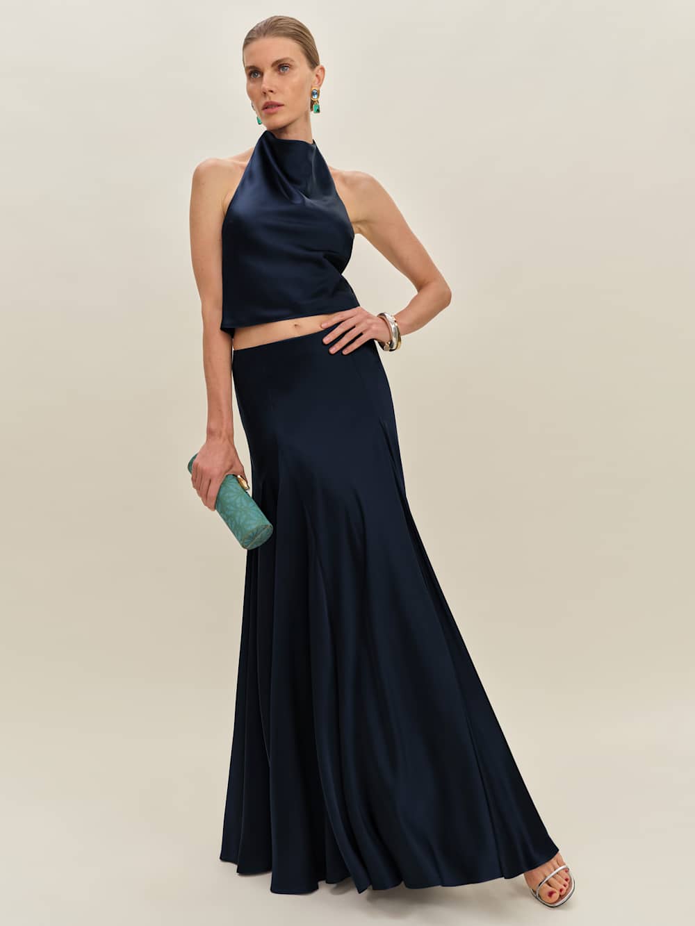 Reformation Sera Silk Two Piece - Navy