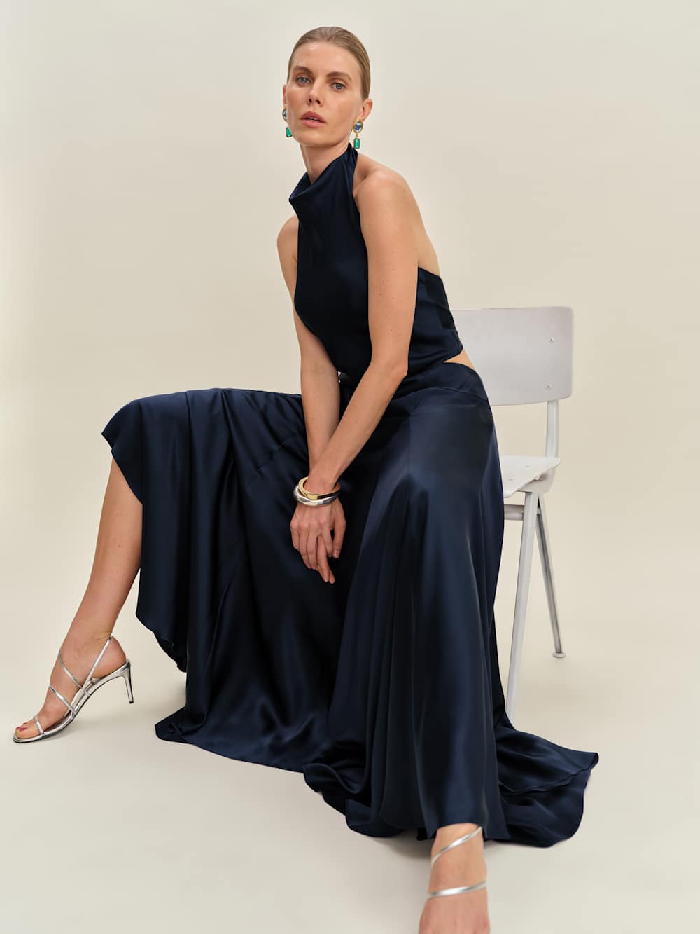 Reformation Sera Silk Two Piece - Navy