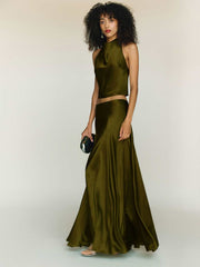 Reformation Sera Silk Two Piece - Moss Garden