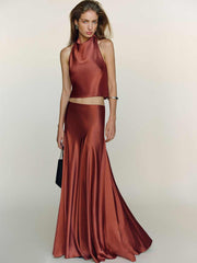 Reformation Sera Silk Two Piece - Rosewood