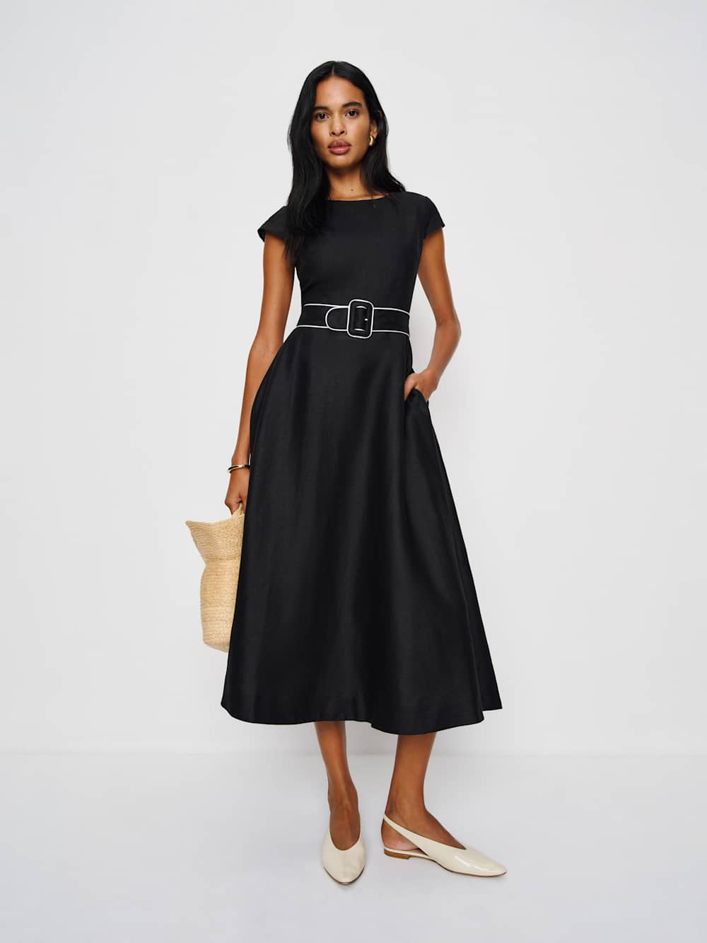 Reformation Felipe Belted Linen Dress - Black
