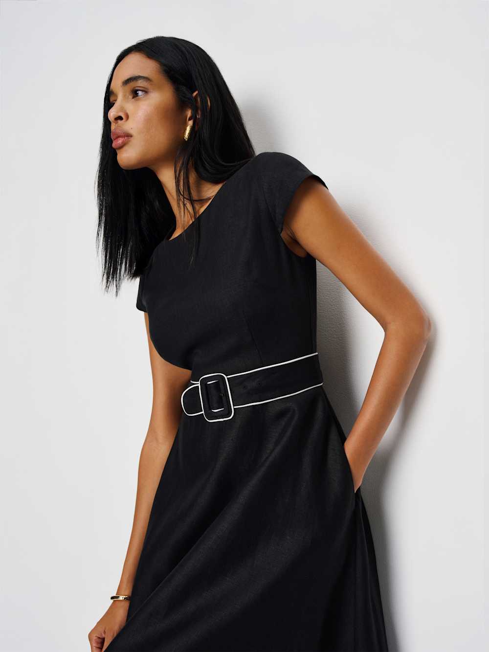 Reformation Felipe Belted Linen Dress - Black