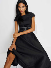 Reformation Felipe Belted Linen Dress - Black
